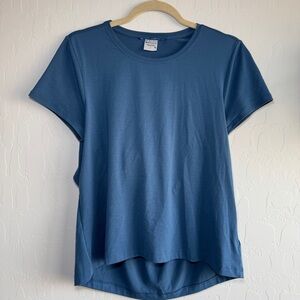 Athleta Air Out Cinch Tee Small S Blue Open Back Cutout Yoga Workout Shirt Top